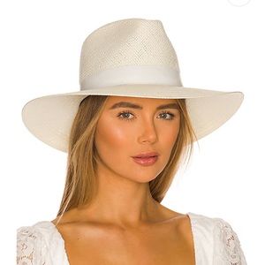 Janessa Leone Hamilton packable straw hat cream from Revolve stain on leather M